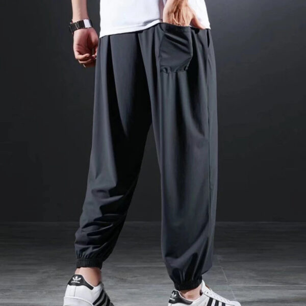 Summer Quick-drying Ice Silk Casual Pants Men's Ultra-thin Elastic Nine-point Pants Loose Drape Solid  Beam Feet Pants 7XL - Image 5