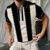 Simple vertical line Polo Shirt for Men Hawaiian 3D Print Zipper Polo Short Sleeve Summer Shirt - Image 3