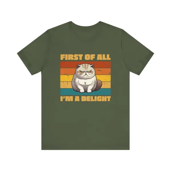 Funny Grumpy Cat T-Shirt, First of All I'm a Delight Tee, Retro Style Cat Lover Shirt, Cute Pet Quote - Image 3