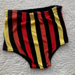 50s Men's Swimsuit by Campus Rayon Knit Color Block Striped Stripes Drawstring Waist Bathing Suit Shorts Trunks 1950s